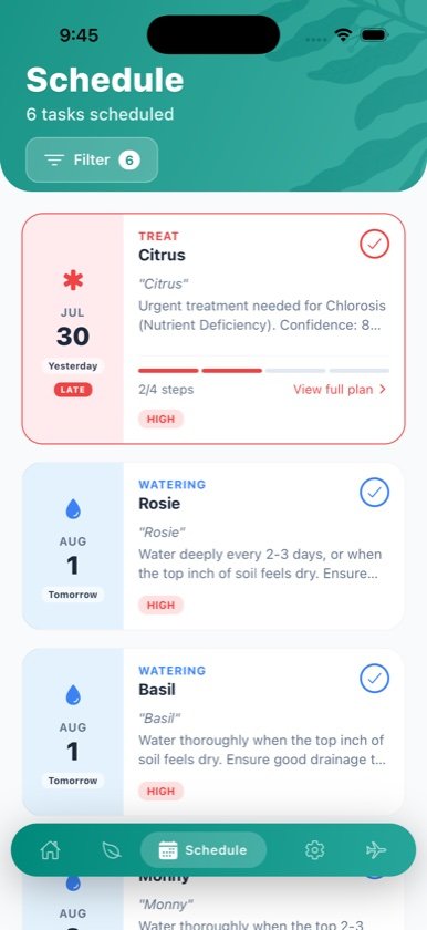 Care schedules in the OMG app